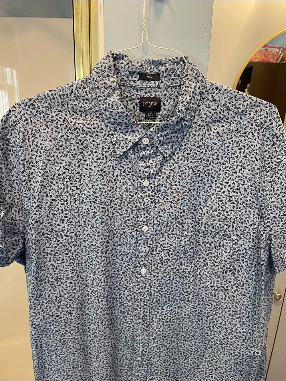 J. Crew Men’s Short Sleeve Button-Down Shirt - Blue Leaf Print